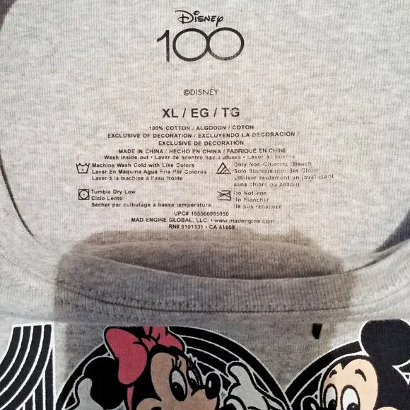 Minnie and Mickey Disney 100 Years of Wonder Long Sleeve Heather Gray Tee Jr XL - Picture 5 of 6